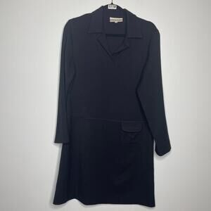 David Dart Dress Small Polyester, Collared Long Sleeve Black business casual